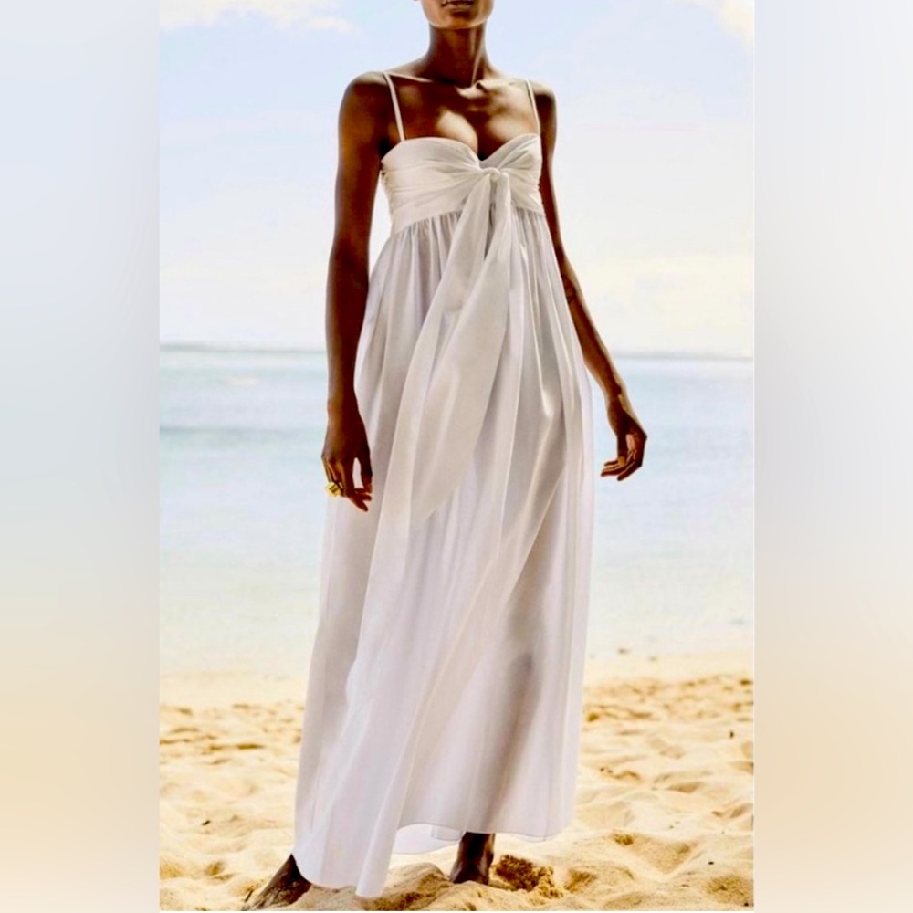 THREE GRACES LONDON White Cotton SOLD OUT ADELE Tie front/back dress - Picture 1 of 16